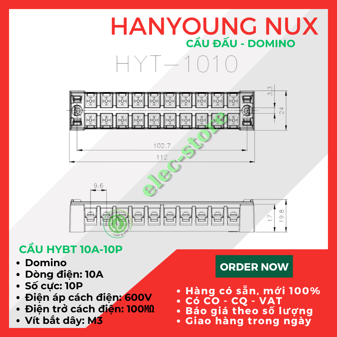 Cầu Đấu Hanyoung HYBT - Cầu Đấu HYT - Cầu Đấu 10A 10P Hàn Quốc -  HYBT 1010 Hanyoung Nux