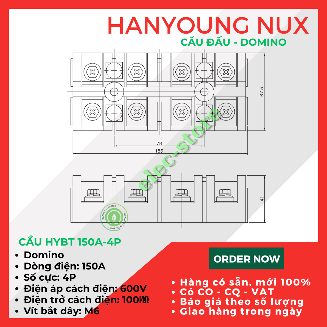 Cầu Đấu Hanyoung HYBT - Cầu Đấu HYT - Cầu Đấu 150A 4P Hàn Quốc -  HYBT 1504 Hanyoung Nux