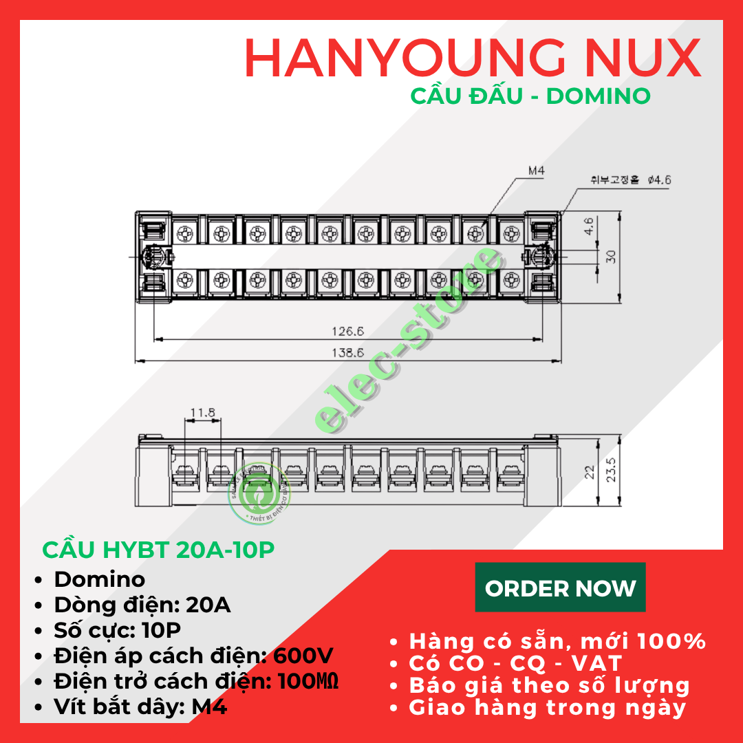 Cầu Đấu Hanyoung HYBT - Cầu Đấu HYT - Cầu Đấu 20A 10P Hàn Quốc -  HYBT 2010 Hanyoung Nux