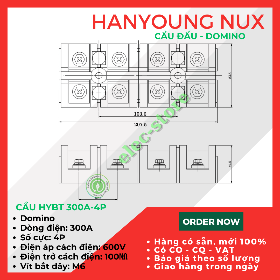 Cầu Đấu Hanyoung HYBT - Cầu Đấu HYT - Cầu Đấu 300A 4P Hàn Quốc -  HYBT 3004 Hanyoung Nux
