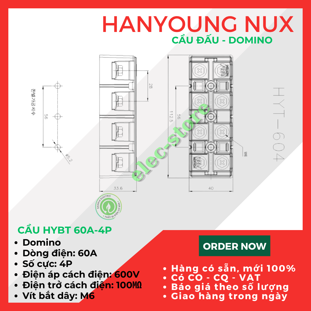 Cầu Đấu Hanyoung HYBT - Cầu Đấu HYT - Cầu Đấu 60A 4P Hàn Quốc -  HYBT 604 Hanyoung Nux