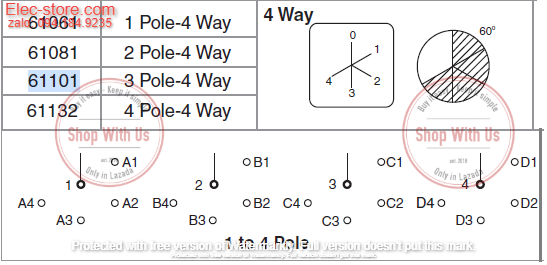 Chuyển mạch 0-1-2-3-4 - Công tắc xoay 0-1-2-3-4 TP16 61101 - Chuyển mạch 4 vị trí 1 Off Ấn Độ - Chuyển mạch 0-1-2-3-4 Salzer - chuyển mạch Salzer