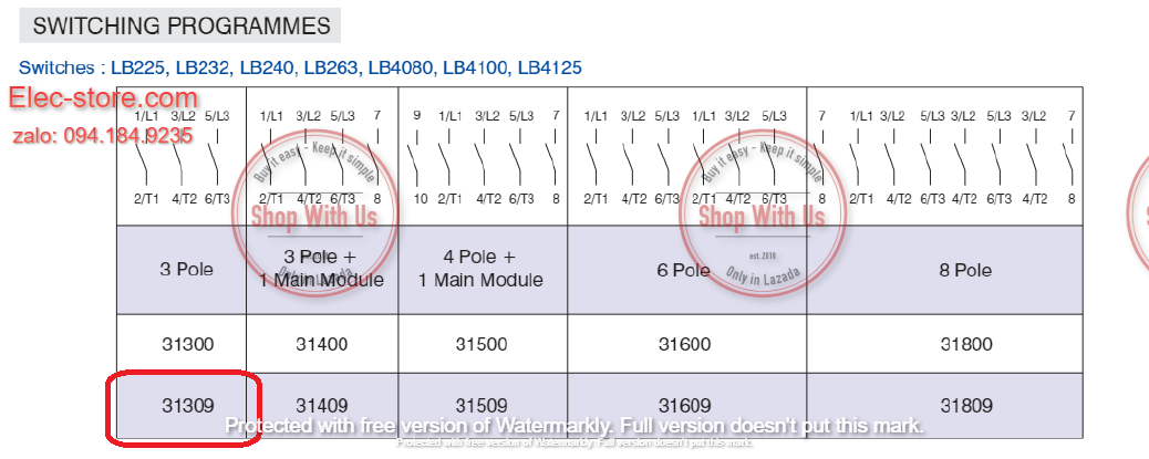 Công tắc LB263 3P 63A  On/Off - Công tắc chuyển mạch dòng điện ba pha  LB263 313 09 B13 TDYR- Chuyển mạch dòng 3P 63A 2 vị trí ON/OFF -  Công tắc xoay 2 vị trí đổi dòng 3P 63A - chuyển mạch Salzer
