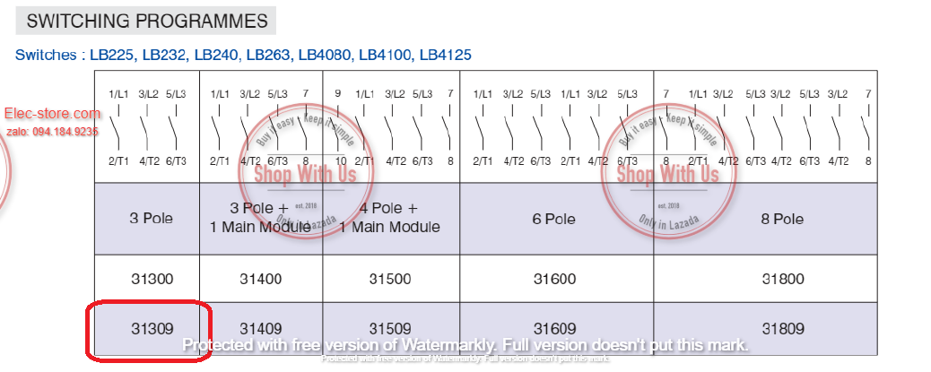 Công tắc LB232 3P 32A  On/Off - Công tắc chuyển mạch dòng điện ba pha LB232 31309 B13 TDYR - Chuyển mạch dòng 3P 32A 2 vị trí ON/OFF -  Công tắc xoay 2 vị trí đổi dòng 3P 32A - chuyển mạch Salzer