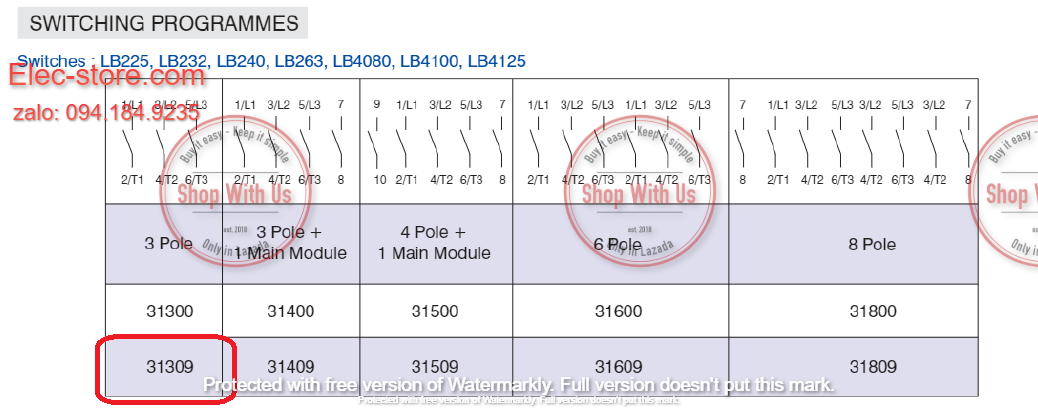 Công tắc LB240 3P 40A  On/Off - Công tắc chuyển mạch dòng điện ba pha LB240 313 09 B13 TDYR - Chuyển mạch dòng 3P 40A 2 vị trí ON/OFF -  Công tắc xoay 2 vị trí đổi dòng 3P 40A - chuyển mạch Salzer