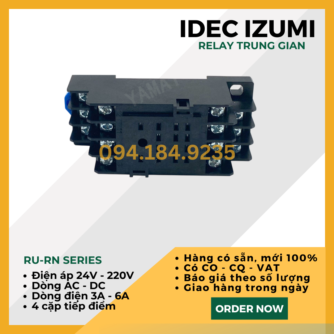 Đế Rơ le nguồn SN4S-05D _ Đế rơ le gắn thanh ray dùng cho rơ le RN IDEC SN series _ Đế 14 chân