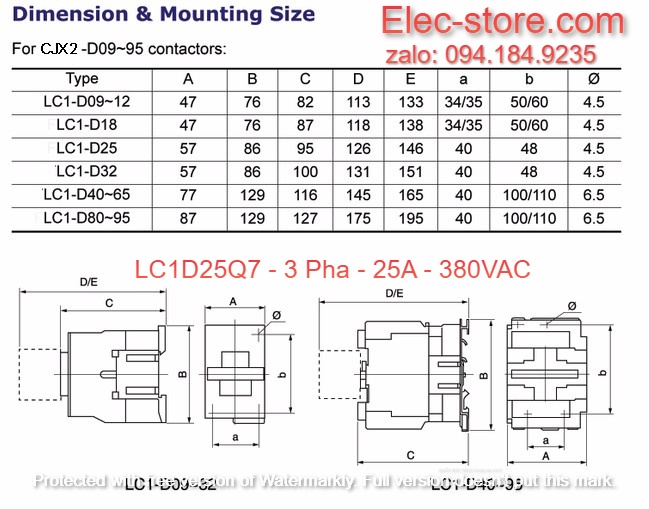 Khởi Động Từ Schneider LC1D25 - Contactor Schneider LC1D25Q7 - Khởi 3 Pha 25A 380VAC