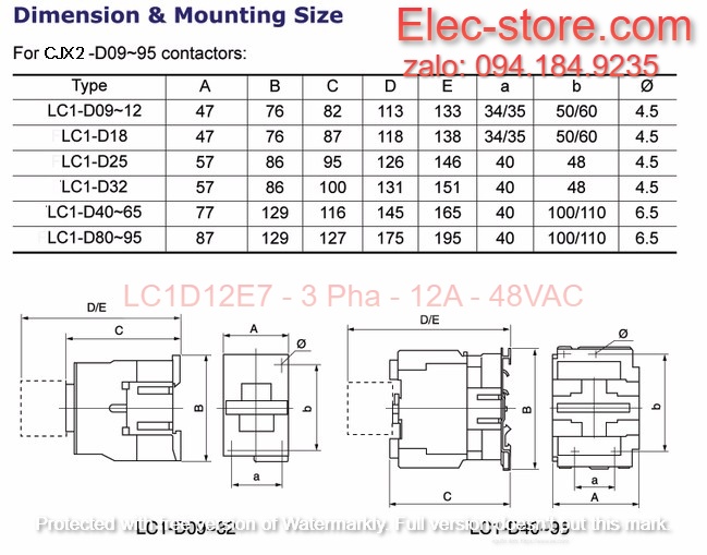 Khởi Động Từ Schneider LC1D12 - Contactor Schneider LC1D12E7 - Khởi 3 Pha 12A 48VAC