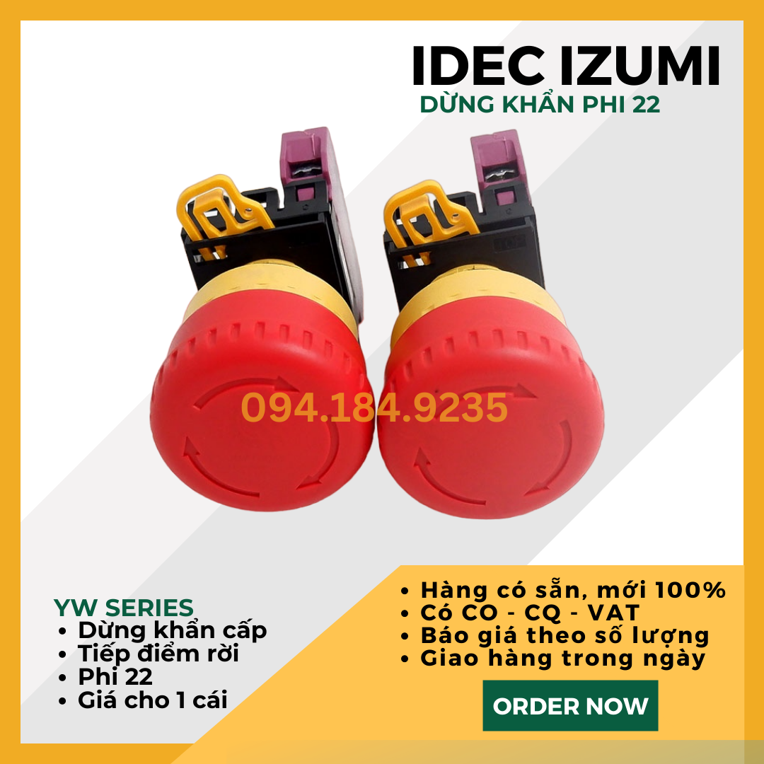 Nút Dừng Khẩn IDEC - YW1B-V4E01R - 1NO/NC_22mm - Dừng Khẩn Phi 22 Idec - Nút Stop IDEC