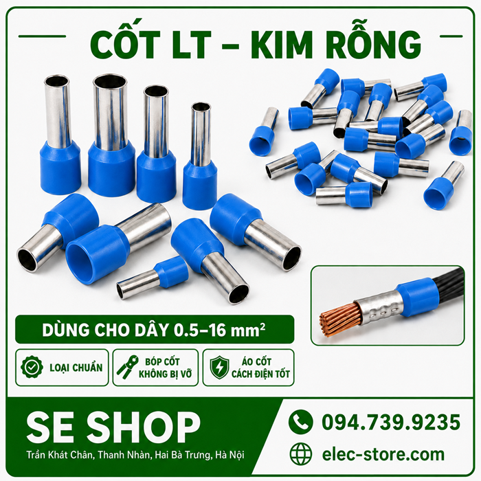 Đầu Cosse Pin LT – Cosse Pin Rỗng ⚡ Đầu Bấm Dây Điện
