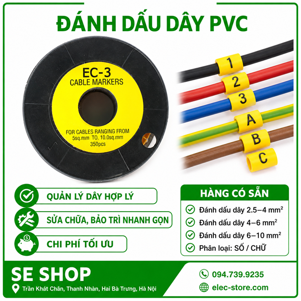 Combo 10 Số Đánh Dấu Dây EC3 Từ 0–9 ⚡ Cable Marker – 350 Mắt/Bộ