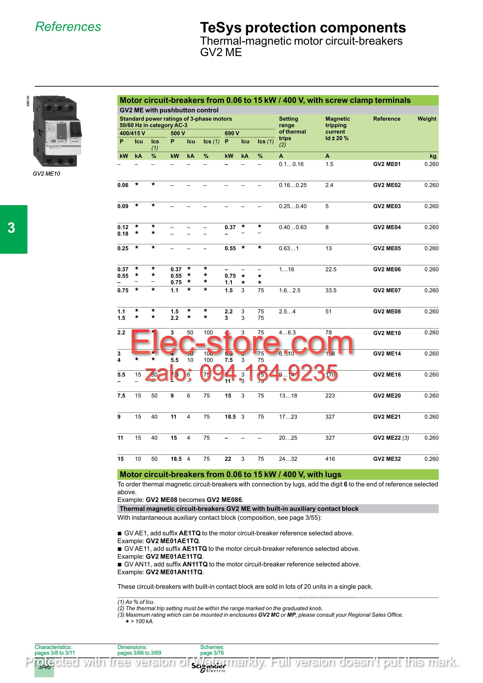 Cầu Dao Bảo Vệ Động Cơ Schneider GV2ME04 - CB Bảo Vệ Động Cơ 3 Cực Schneider - GV2ME04 Schneider (0.40 - 0.63A) - 3P - 690V