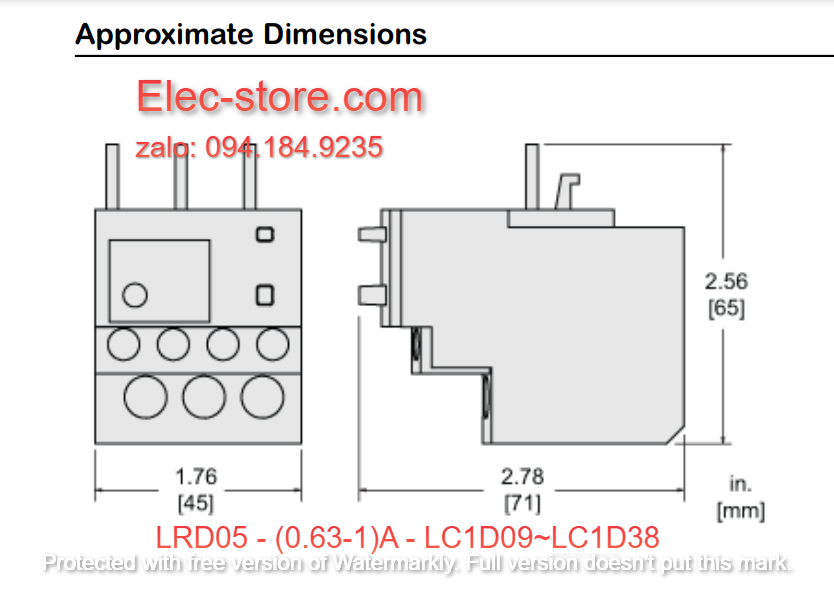 Relay Nhiệt Schneider - LRD series - Đuôi Nhiệt Schneider LRD05 (0.63-1)A - rơ le nhiệt schneider