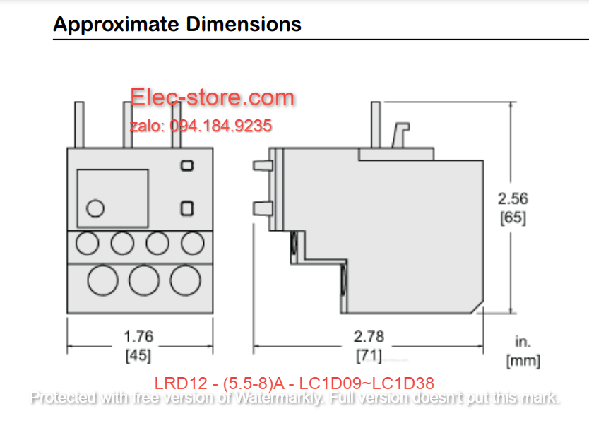 Relay Nhiệt Schneider - LRD series - Đuôi Nhiệt Schneider LRD12 (5.5-8)A - rơ le nhiệt schneider