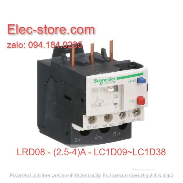 Relay Nhiệt Schneider - LRD series - Đuôi Nhiệt Schneider LRD08 (2.5-4A) - rơ le nhiệt schneider