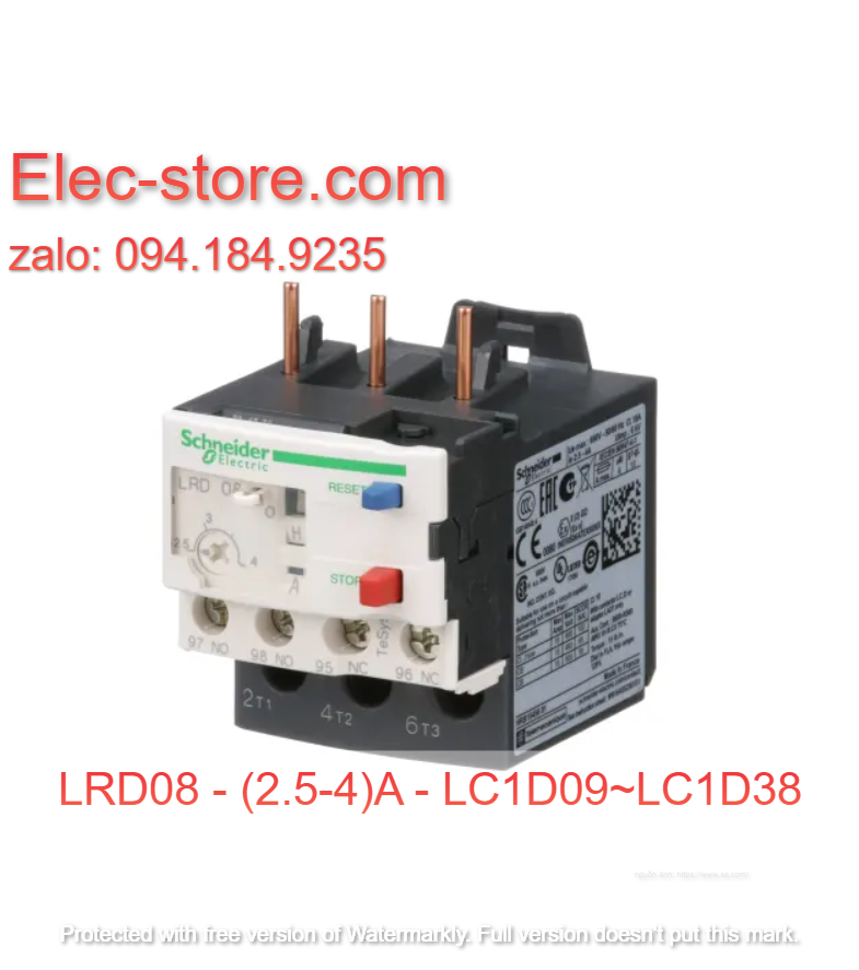 Relay Nhiệt Schneider - LRD series - Đuôi Nhiệt Schneider LRD08 (2.5-4A) - rơ le nhiệt schneider
