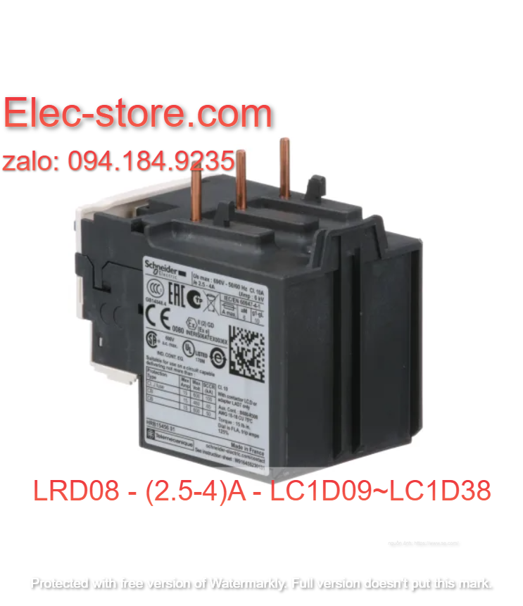 Relay Nhiệt Schneider - LRD series - Đuôi Nhiệt Schneider LRD08 (2.5-4A) - rơ le nhiệt schneider