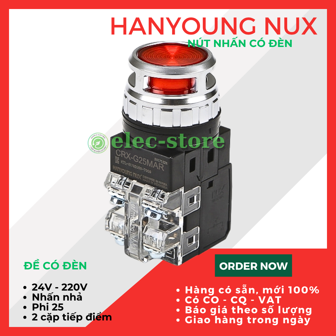Nút nhấn có đèn Hanyoung CRX-G25MAY phi 25 - Nút Ấn Có Đèn Màu Vàng Hanyoung