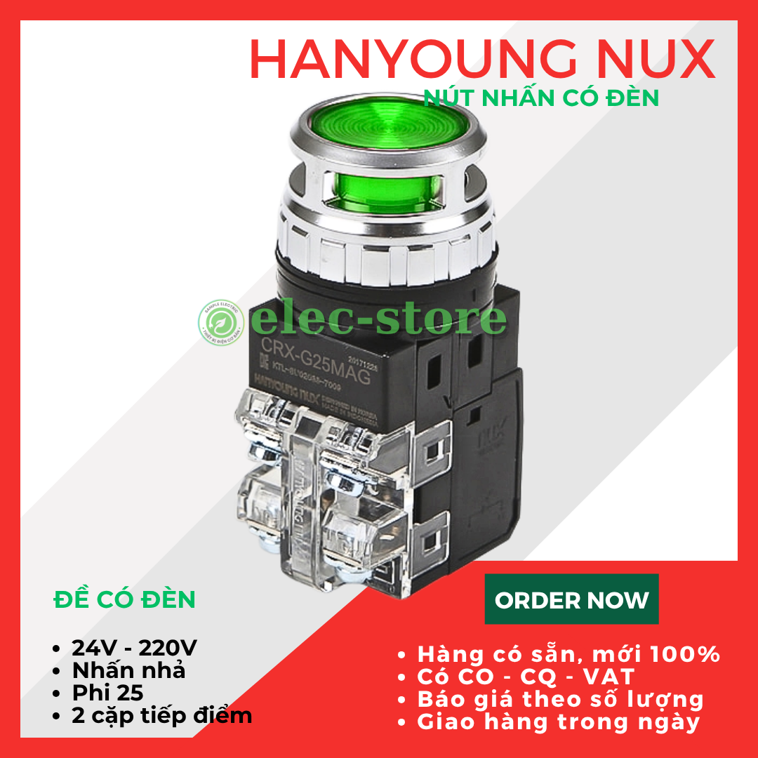Nút nhấn có đèn Hanyoung CRX-G25MAY phi 25 - Nút Ấn Có Đèn Màu Vàng Hanyoung