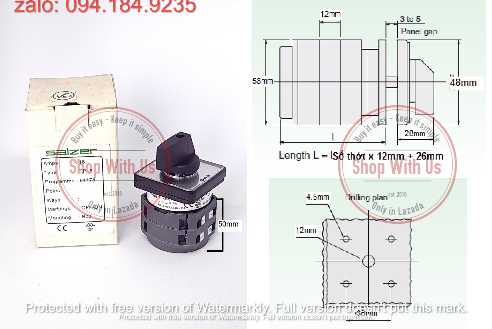 Chuyển mạch ON-OFF - Công tắc xoay OFF-ON TP16 61178 - Chuyển mạch 2 vị trí Ấn Độ - Chuyển mạch On-Off Salzer - chuyển mạch Salzer