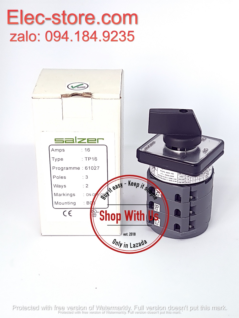 Chuyển mạch ON-OFF-ON - Công tắc xoay ON-OFF-ON TP16 61027 - Chuyển mạch 3 vị trí Ấn Độ - Chuyển mạch On/Off/On Salzer - chuyển mạch Salzer