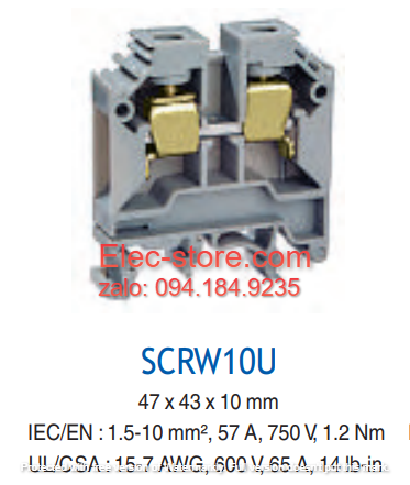 Cầu đấu dây mắt rời CTS10 - Cầu đấu mắt rời  1.5-10mm² 57A 750V - Cầu đấu mắt rời dùng cho dây 10mm - Cầu đấu connectech Salzer