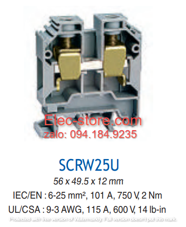 Cầu đấu dây mắt rời CTS25 - Cầu đấu mắt rời : 6-25mm² 101A 750V - Cầu đấu mắt rời dùng cho dây 25mm - Cầu đấu connectech Salzer