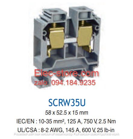 Cầu đấu dây mắt rời CTS35  - Cầu đấu mắt rời 10-35mm² 125A 750V - Cầu đấu mắt rời dùng cho dây 35mm - Cầu đấu connectech Salzer