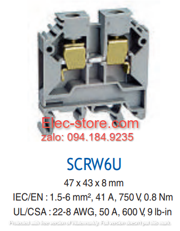 Cầu đấu dây mắt rời CTS6 - Cầu đấu mắt rời  1.5-6mm² 41A 750V - Cầu đấu mắt rời dùng cho dây 6mm - Cầu đấu connectech Salzer