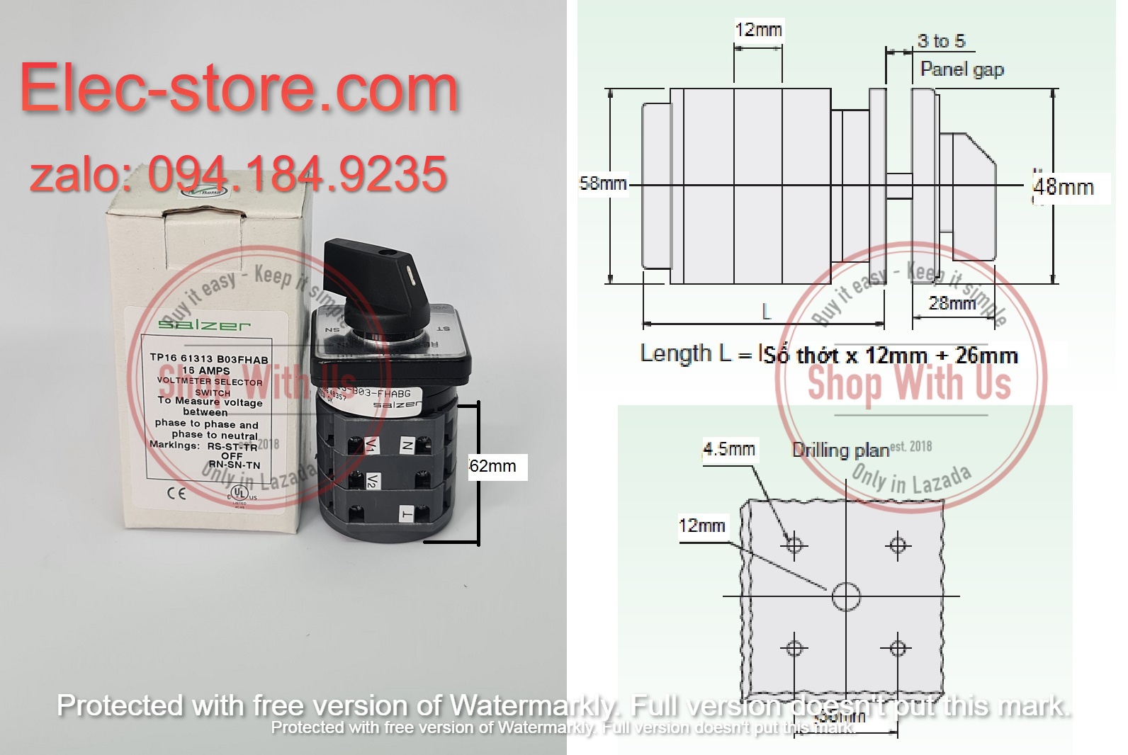 Chuyển mạch Vôn - Công tắc xoay Vôn TP16 61313 - Chuyển mạch 7 vị trí Ấn Độ - Chuyển mạch volt Salzer - chuyển mạch Salzer