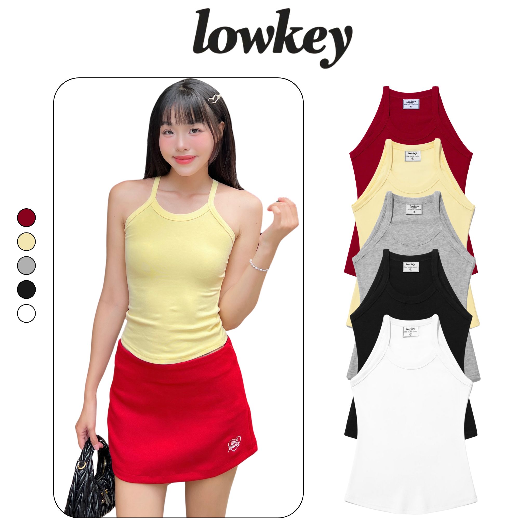 K5212 LOWKEY_ ÁO DÂY CỔ YẾM THUN COTTON BORIP CO GIÃN MỀM MẠI, THOÁNG MÁT