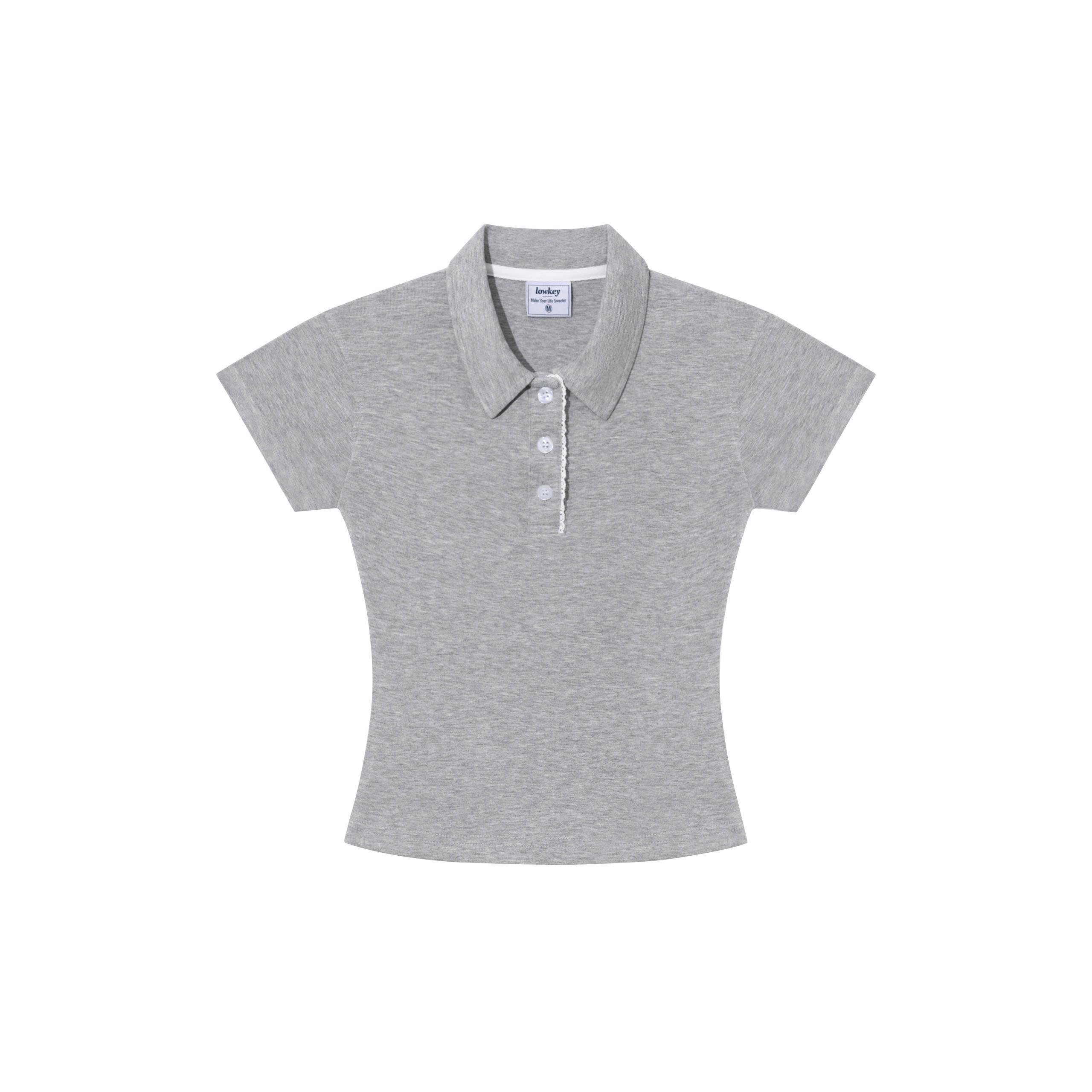 K5214 LOWKEY_ÁO THUN POLO NỮ TAY NGẮN PHỐI REN CHẤT COTTON BORIP ÔM BODY CO GIÃN THOÁNG MÁT