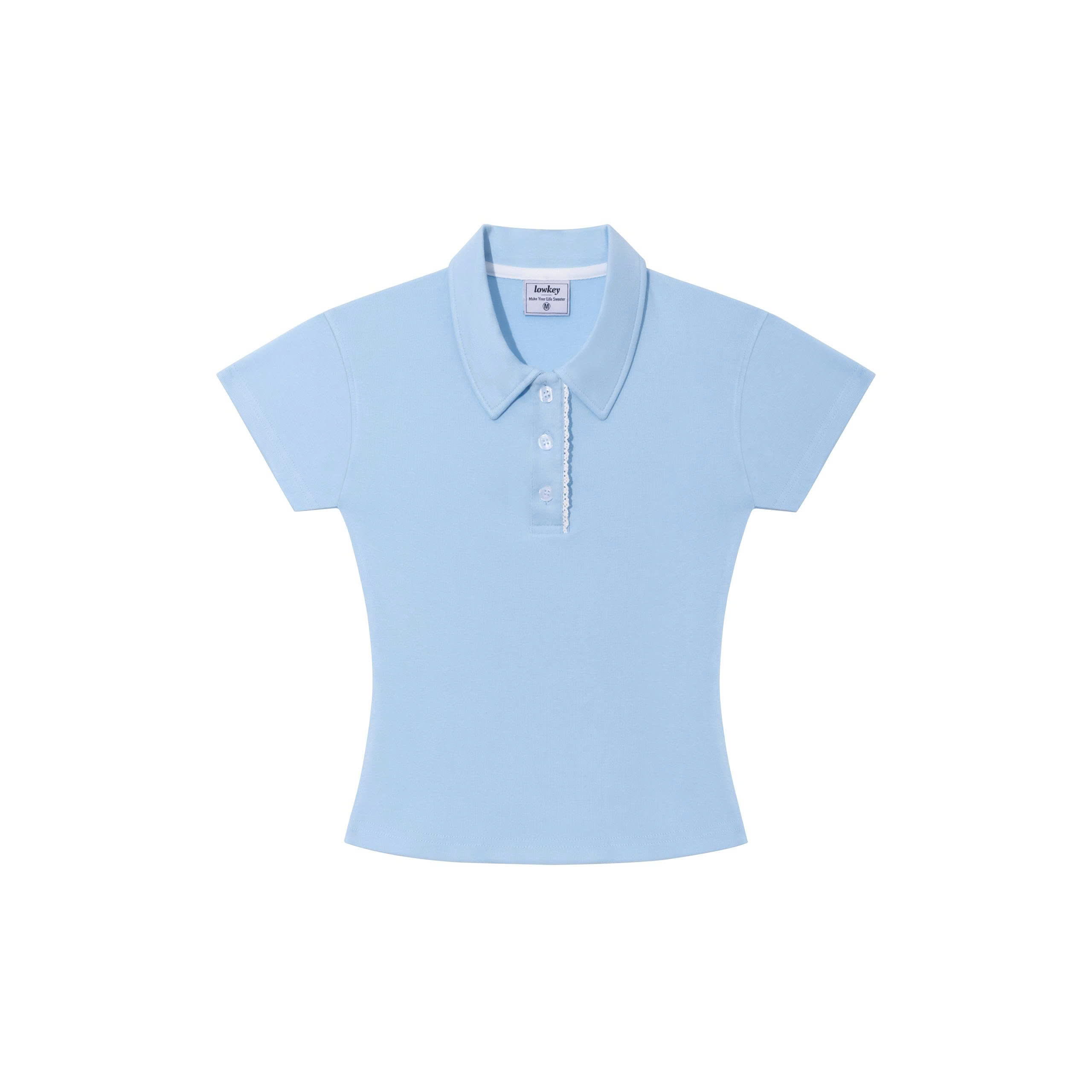 K5214 LOWKEY_ÁO THUN POLO NỮ TAY NGẮN PHỐI REN CHẤT COTTON BORIP ÔM BODY CO GIÃN THOÁNG MÁT