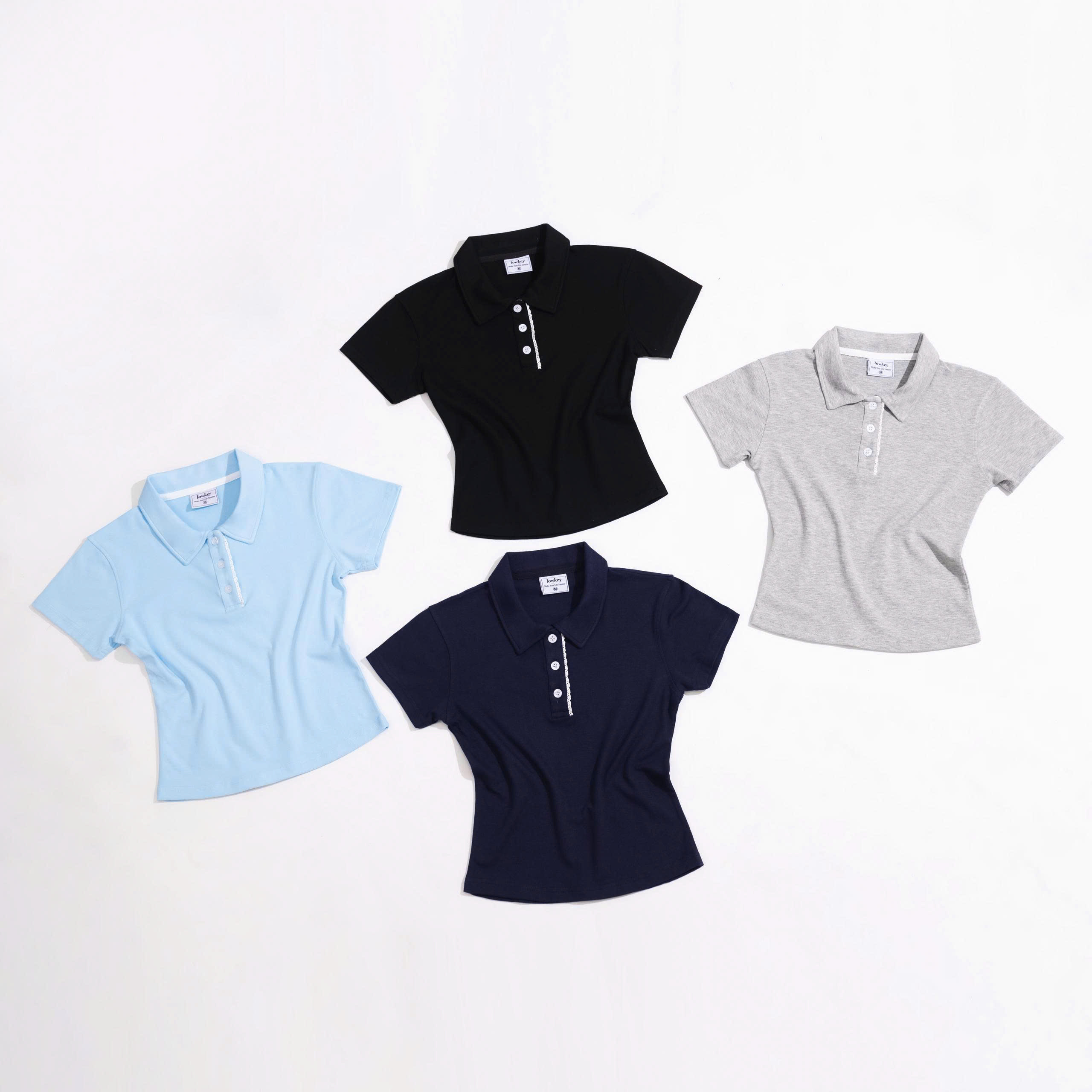 K5214 LOWKEY_ÁO THUN POLO NỮ TAY NGẮN PHỐI REN CHẤT COTTON BORIP ÔM BODY CO GIÃN THOÁNG MÁT