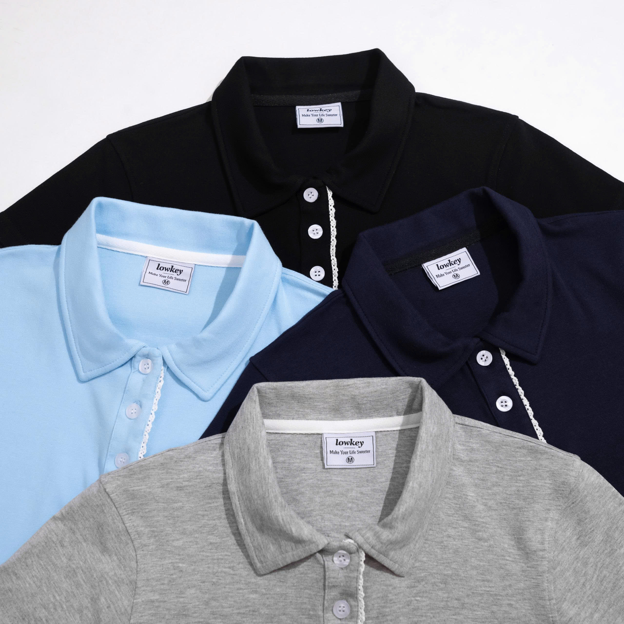 K5214 LOWKEY_ÁO THUN POLO NỮ TAY NGẮN PHỐI REN CHẤT COTTON BORIP ÔM BODY CO GIÃN THOÁNG MÁT