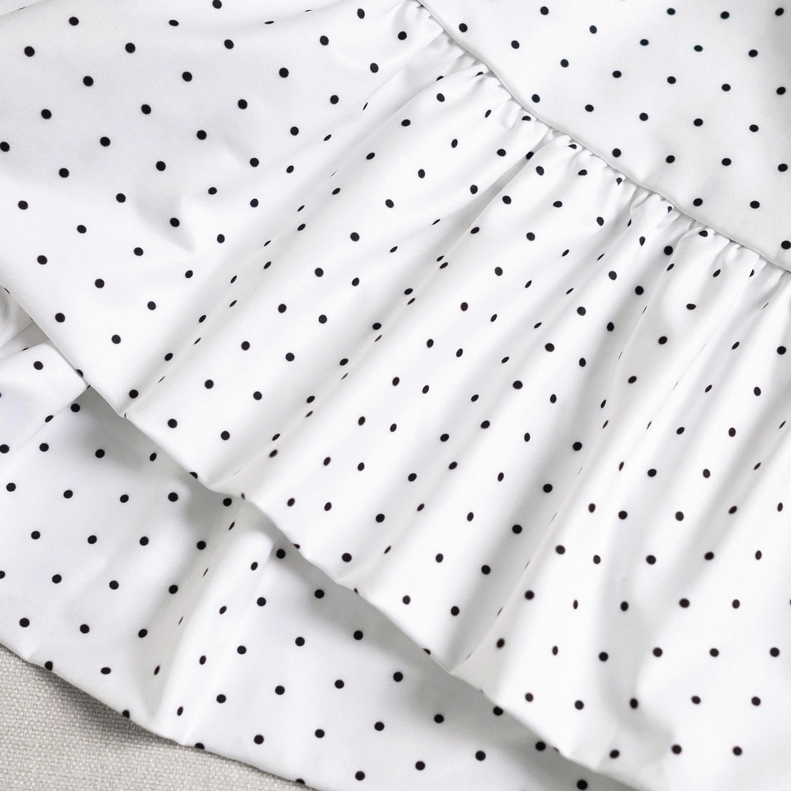 K5218 LOWKEY_ÁO LỆCH VAI CHẤM BI DÁNG XÒE PEPLUM-PHỐI DÂY CỔ,CÓ KHÓA KÉO BÊN HÔNG