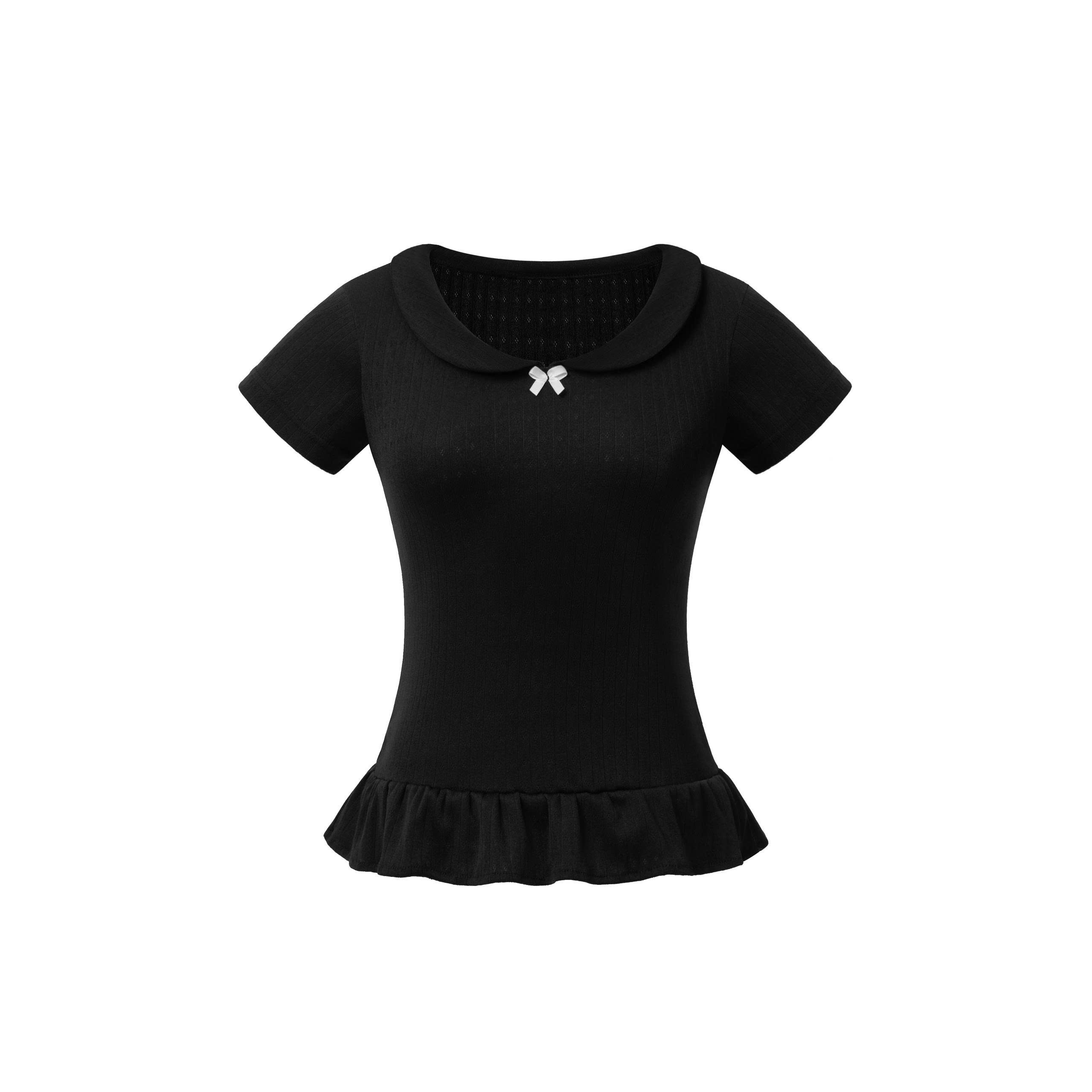 K5216 LOWKEY_ÁO THUN CỔ SEN TAY NGẮN NHÚN LAI BÈO CHẤT THUN COTTON HỌA TIẾT CO GIÃN, MỀM MẠI