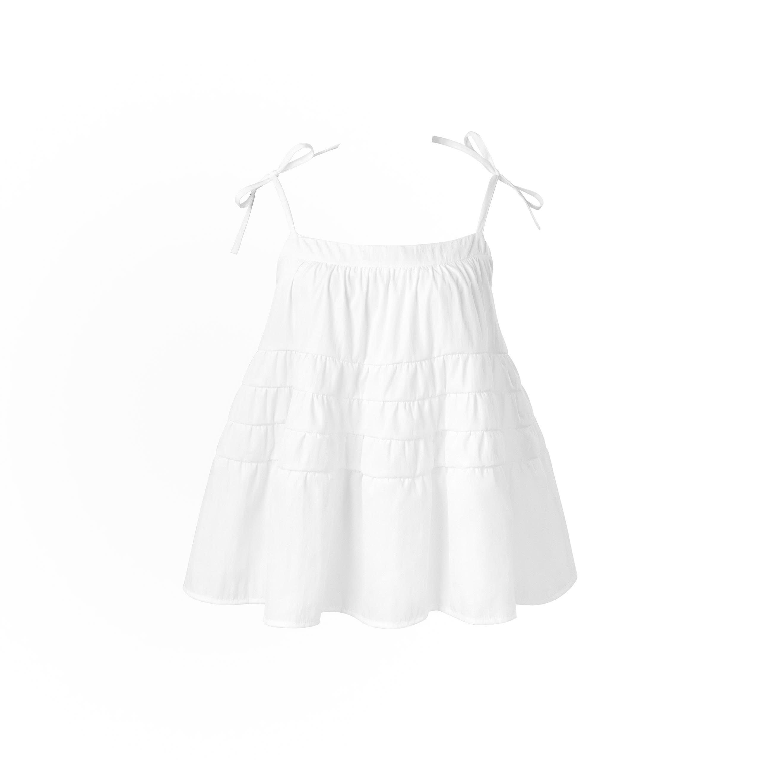 K5215 LOWKEY_ÁO HAI DÂY BABYDOLL TẦNG BỒNG XÒE VẢI DÙ NHĂN THOÁNG MÁT