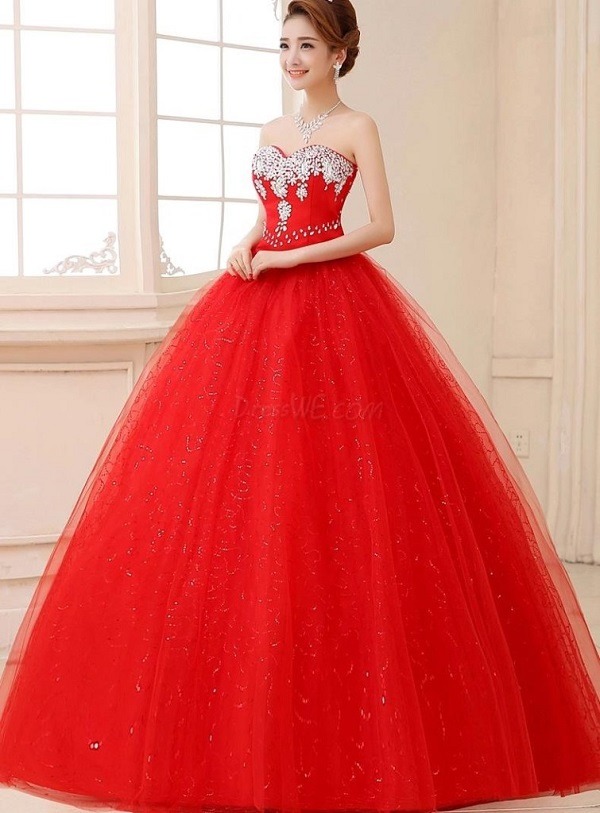 Sexy Plunging Đường viền cổ áo Màu đỏ 3D Rose Princess Ball Gown - Lunss