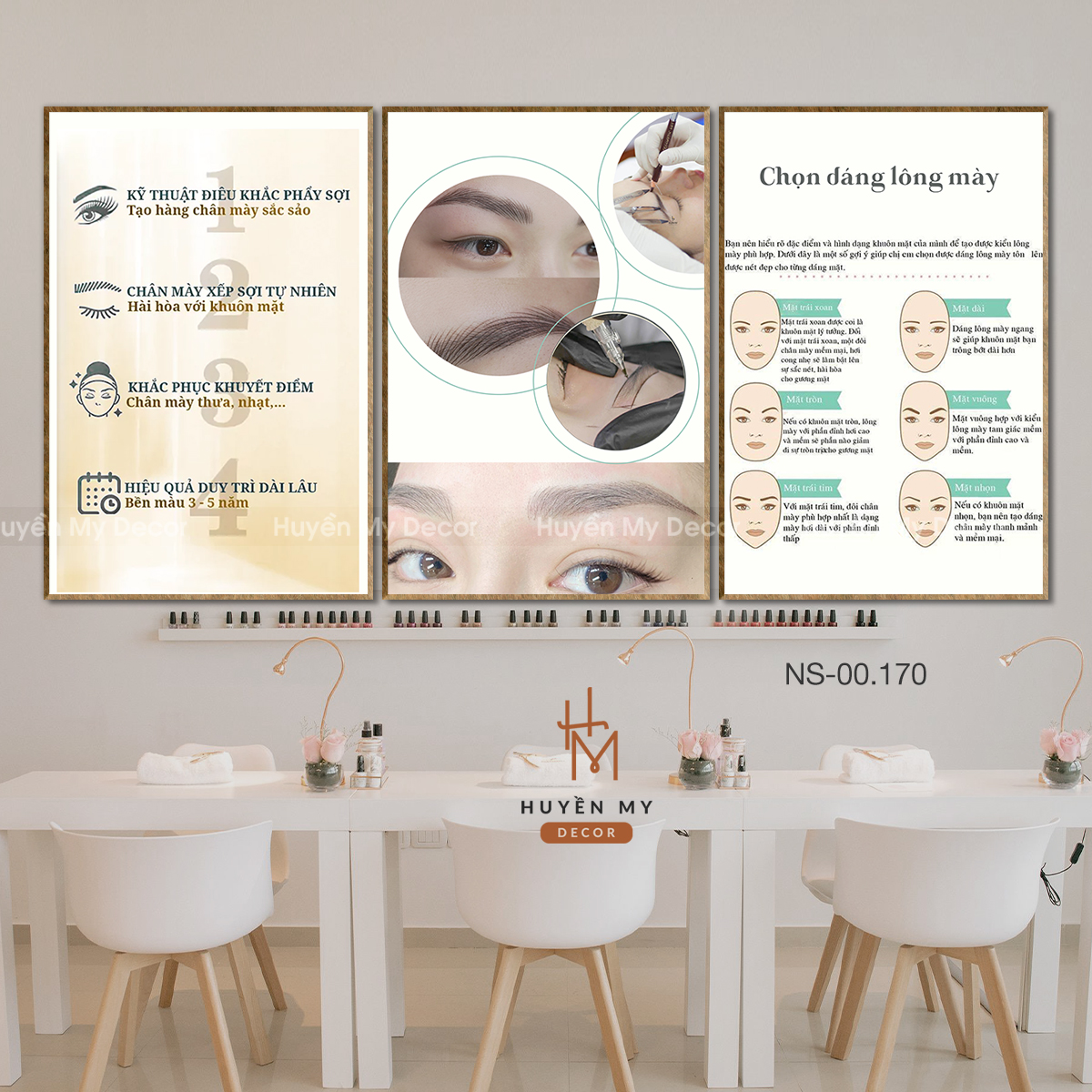 BỘ 3 TRANH PHUN XĂM NS - 00170 | Huyền My Decor