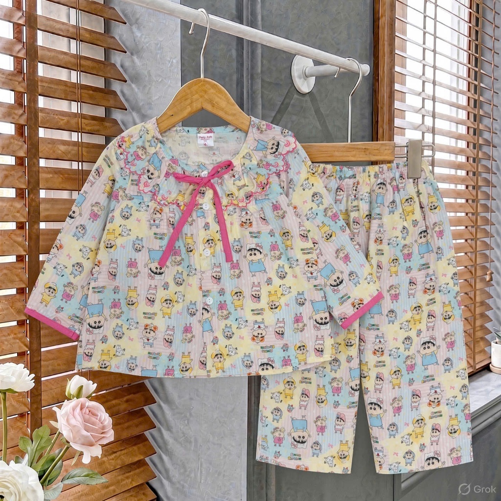 XEM KỸ BẢNG SIZE- Bộ tole tay dài quần dài cổ thêu bé gái [13kg-20kg] vải tole loại 1