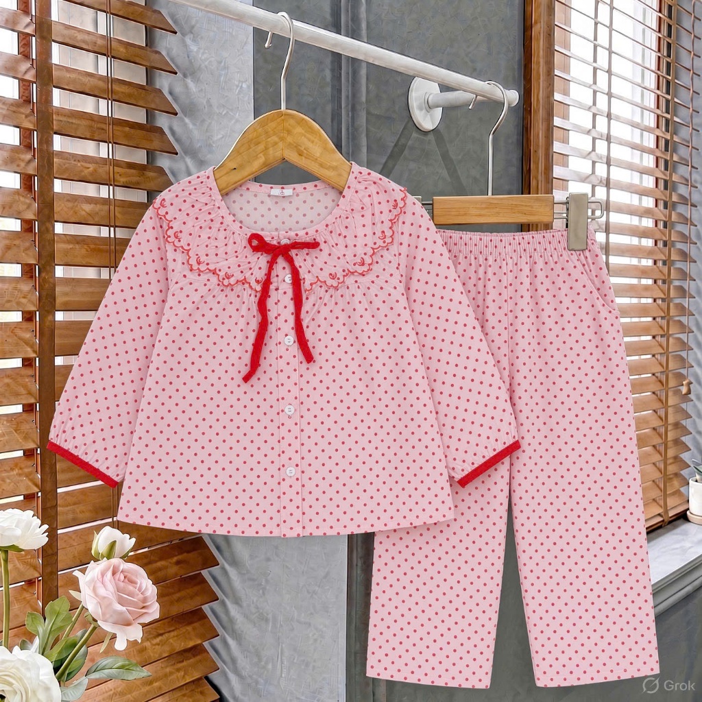 XEM KỸ BẢNG SIZE- Bộ tole tay dài quần dài cổ thêu bé gái [21kg-46kg] vải tole loại 1