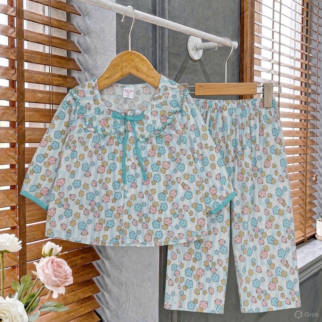 XEM KỸ BẢNG SIZE- Bộ tole tay dài quần dài cổ thêu bé gái [21kg-46kg] vải tole loại 1