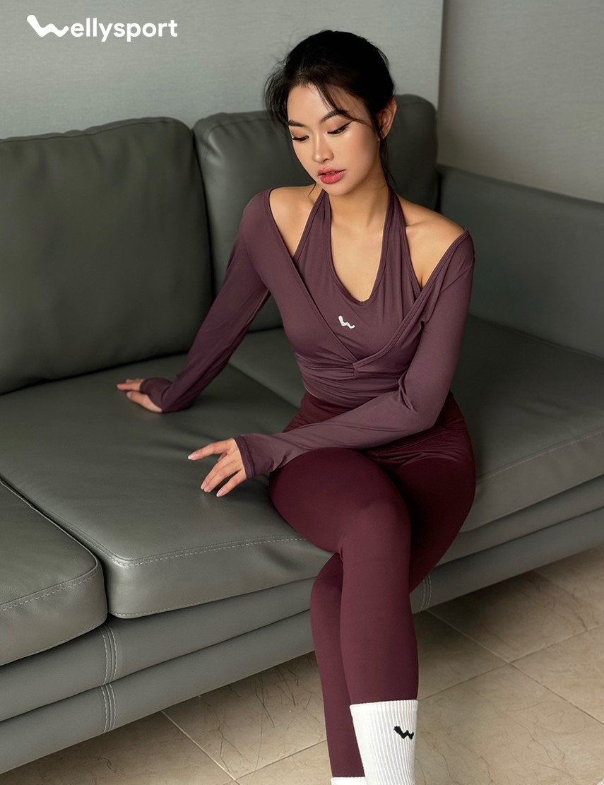 Áo Dài Tay Nữ Xoắn Eo, Màu Tím, Welly Sport, Mã NDT10