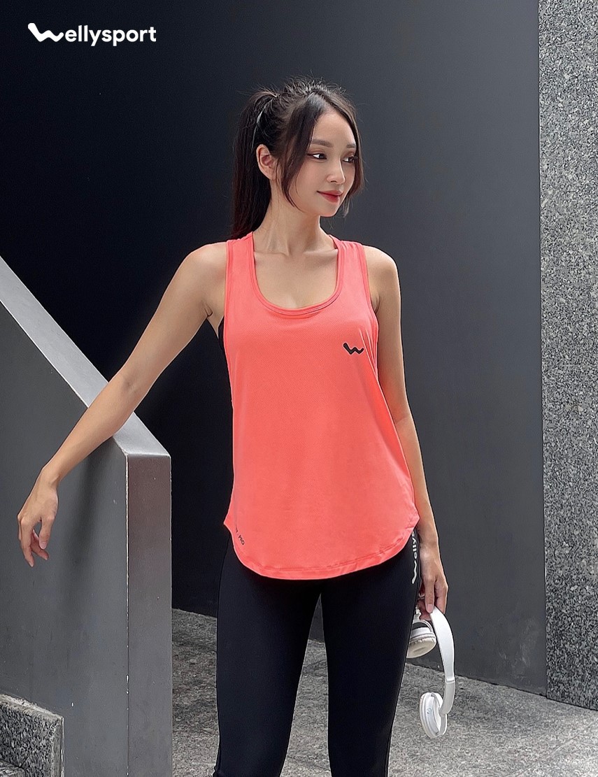 Áo Tanktop Tập Gym, Yoga Nữ, Màu Cam Đào, Welly Sport, Mã ATTN08