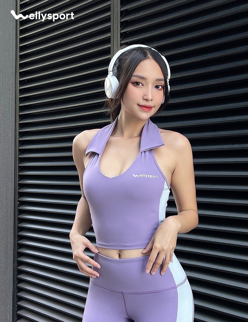 Set Đồ Tập Yoga, Gym Nữ Đùi Có Cổ, Màu Tím, Mã SDC04