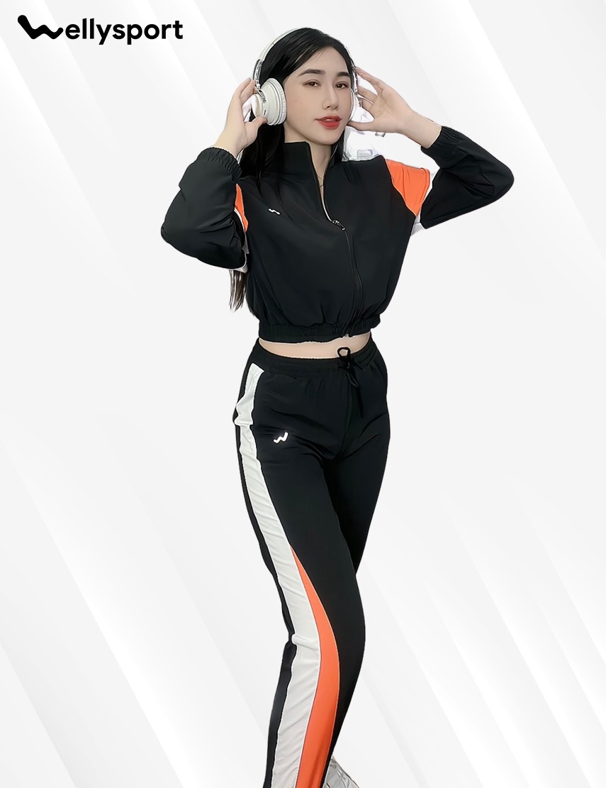 Bộ Đồ Thể Thao Nữ Phối Màu, Màu Đen, Welly Sport, Mã BDTTND