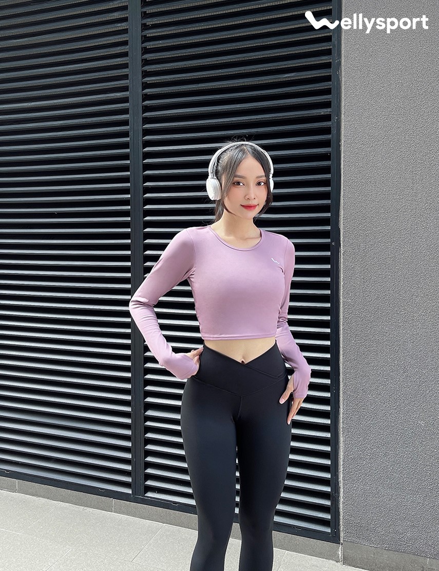 Áo Dài Tay Nữ Tập Gym, Yoga, Màu Tím , Welly Sport, Mã NDT05