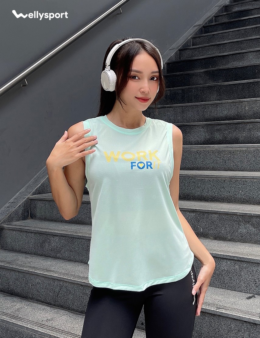 Áo Tanktop Vạt Bầu Tập Gym, Yoga Nữ, Welly Sport, Màu Xanh Ngọc, Mã ATTN01