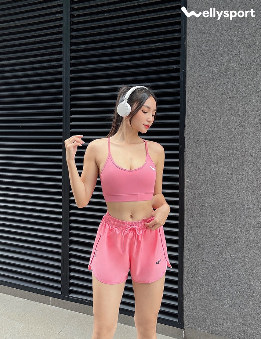 Áo Bra Tập Gym, Yoga Nữ, Màu Hồng Pastel, Welly Sport, Mã AOBH